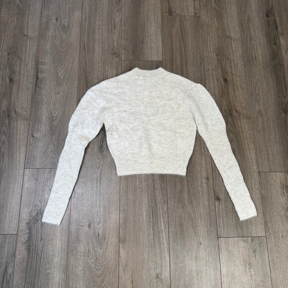 Madewell Alpaca-Blend Mockneck Puff Sleeve Sweater SZ XS Heather Alabaster Crop - Picture 6 of 8